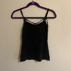 Black garage tanktop with criss cross straps